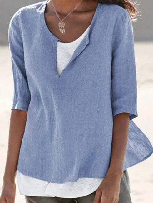 LayerCharm – Lässige Damen Lagen-Sommerbluse in Hellbeige