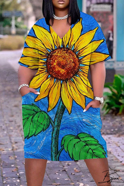 Rosalinda – Buntes Patchwork-Kleid mit V-Ausschnitt für einen lebendigen Stil