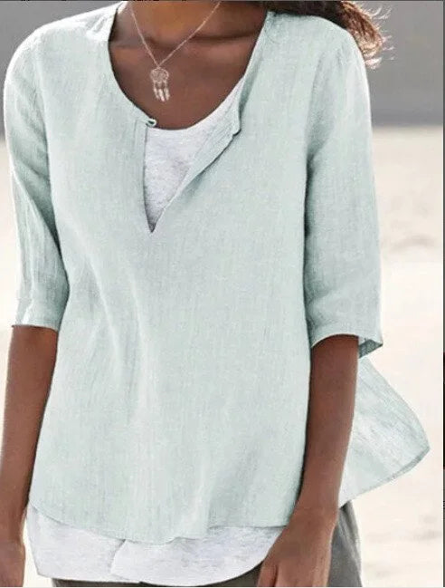LayerCharm – Lässige Damen Lagen-Sommerbluse in Hellbeige