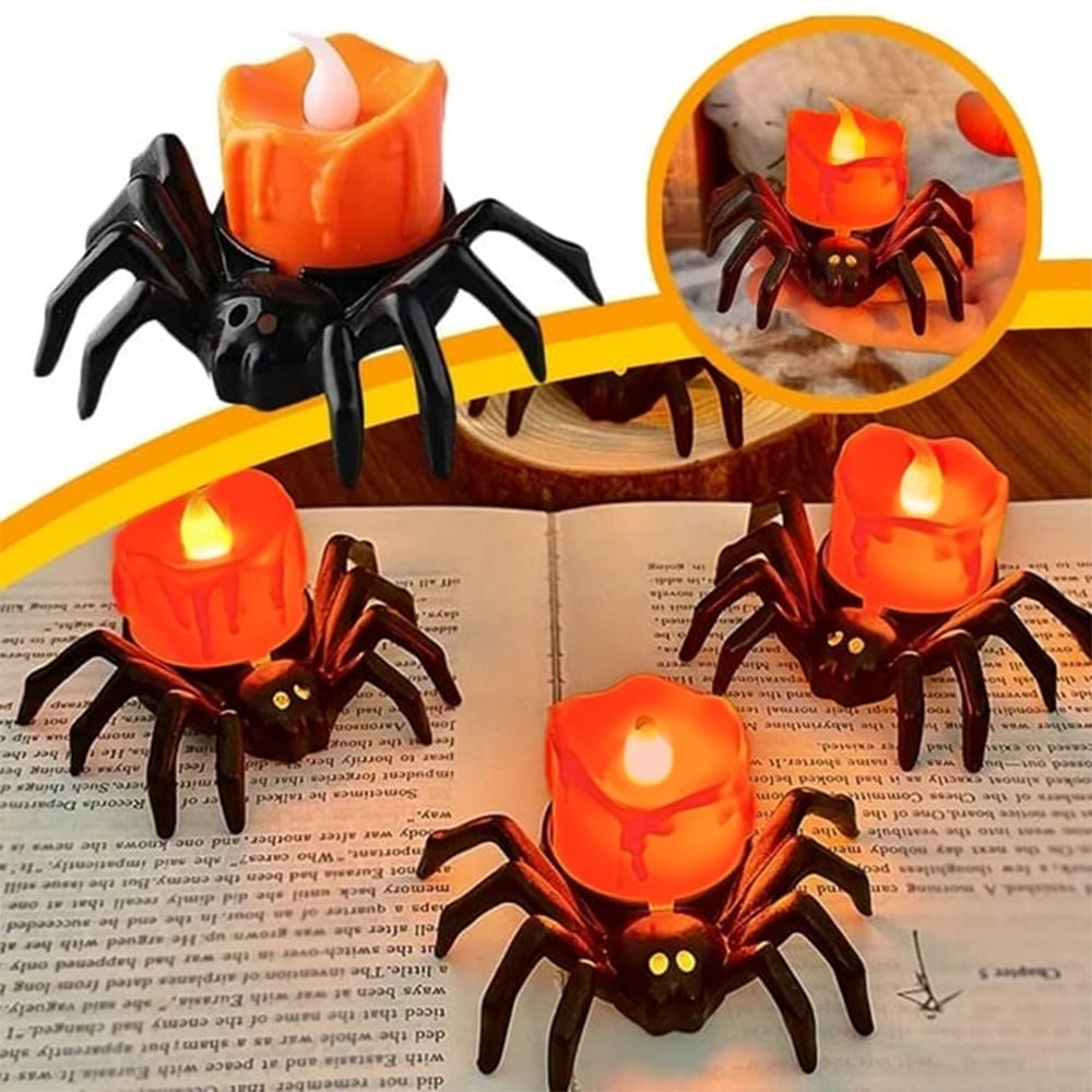 SpookyGlow – Halloween LED-Kürbislampe mit Spinnenmotiv