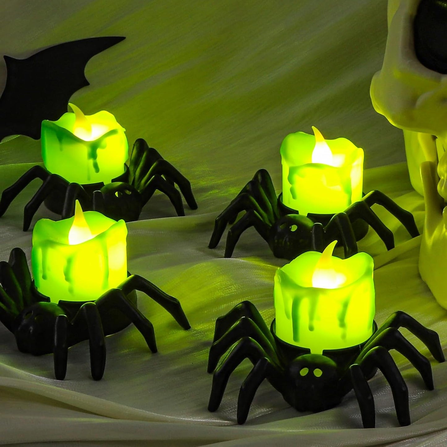 SpookyGlow – Halloween LED-Kürbislampe mit Spinnenmotiv