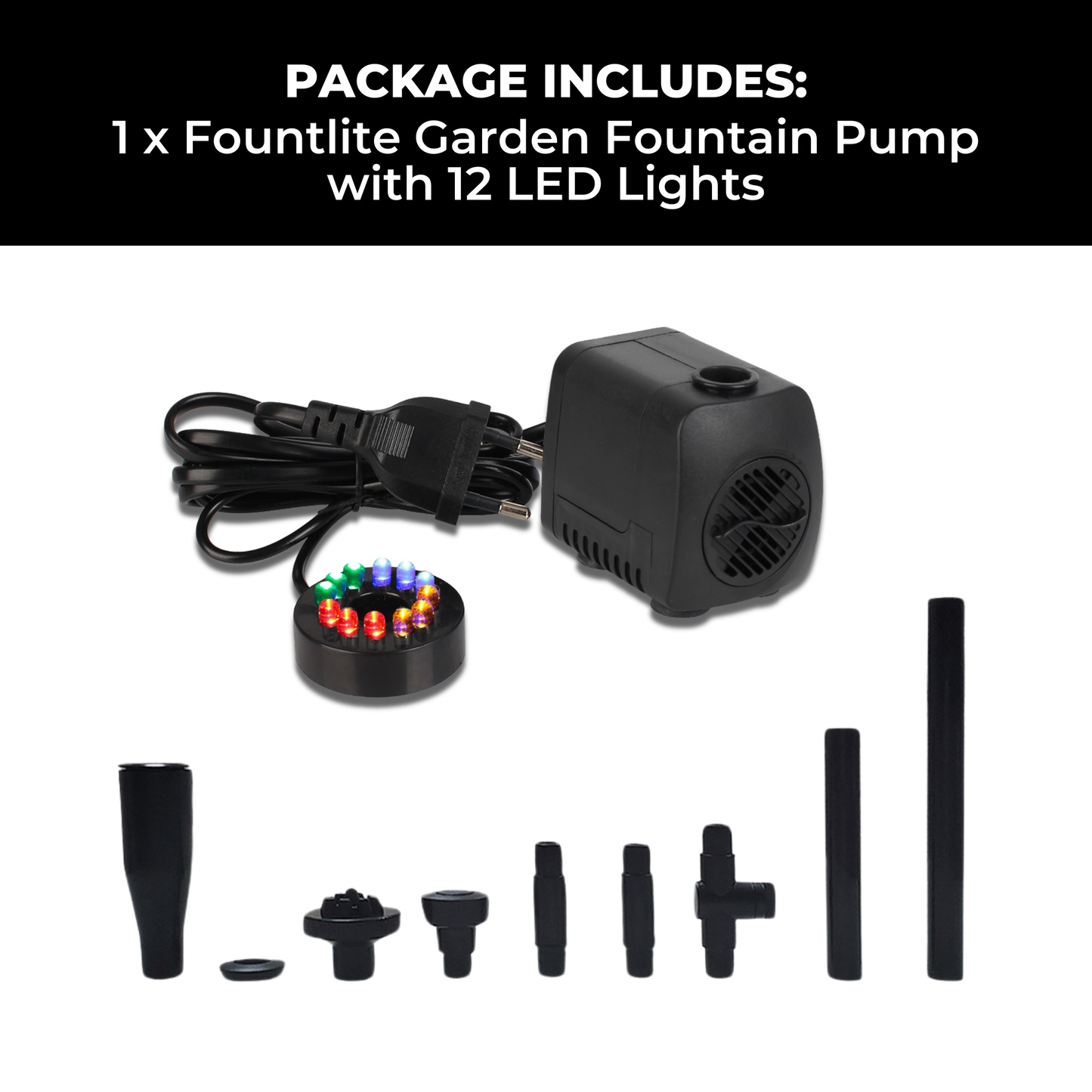 GlowFlow – Solar-Gartenbrunnen mit bunten LED-Lichtern