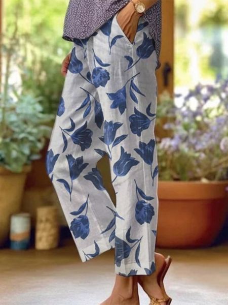 Damen – Bedruckte Cropped-Hose für die lässige Sommergarderobe