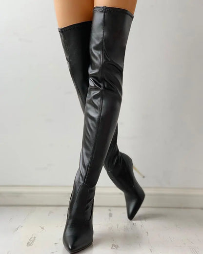 Damen - Lederstiefel mit niedrigem Absatz und elegantem, klassischem Design