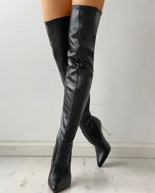 Damen - Lederstiefel mit niedrigem Absatz und elegantem, klassischem Design
