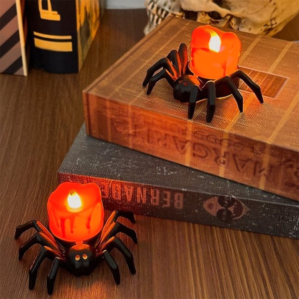 SpookyGlow – Halloween LED-Kürbislampe mit Spinnenmotiv