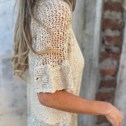 Claudia – Gestrickter Hohlcardigan mit V-Ausschnitt und kurzen Ärmeln