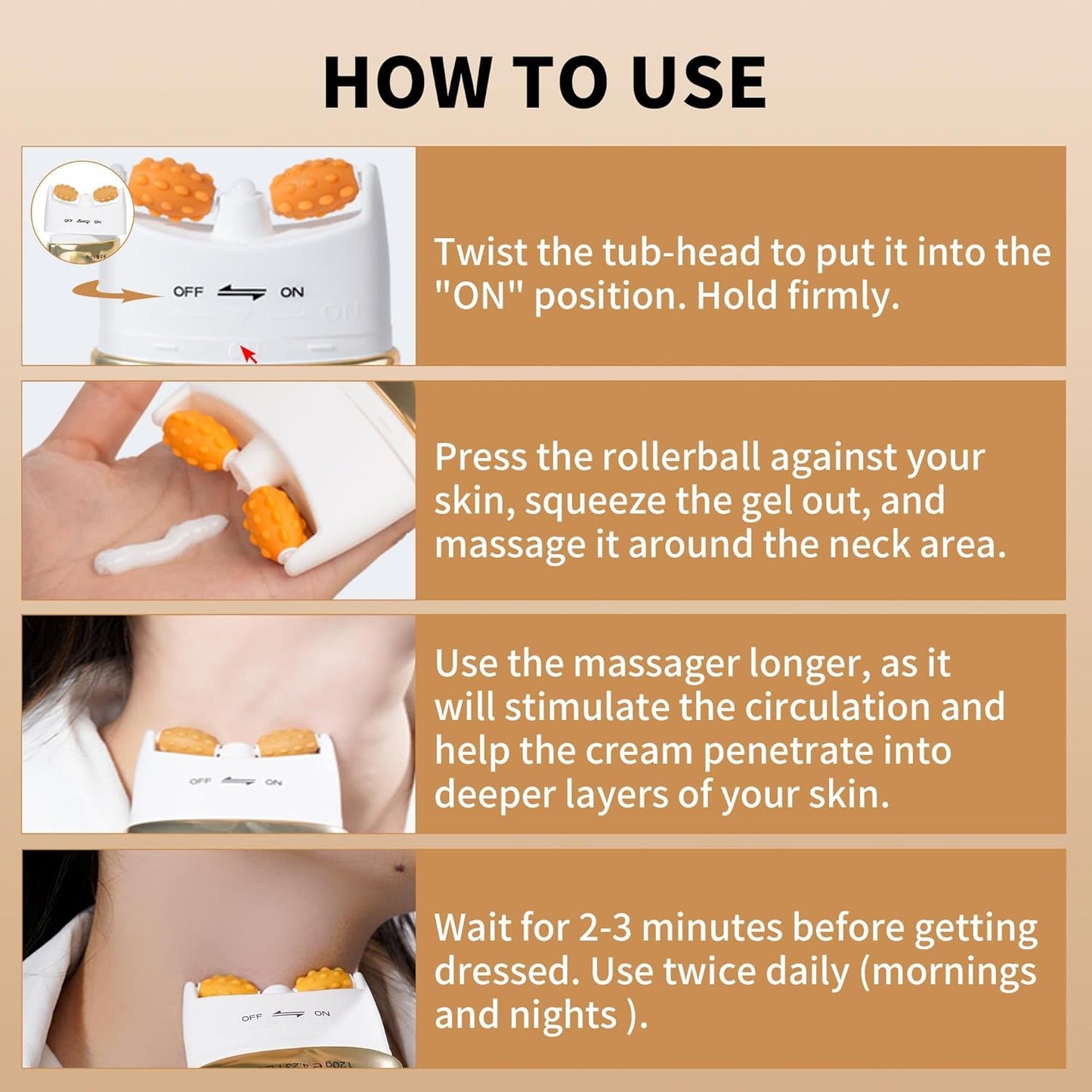 NeckLuxe – Straffende Hals- &amp; Dekolletécreme Mit Massagekopf Für Jugendlich Glatte Haut | 1+1 Gratis