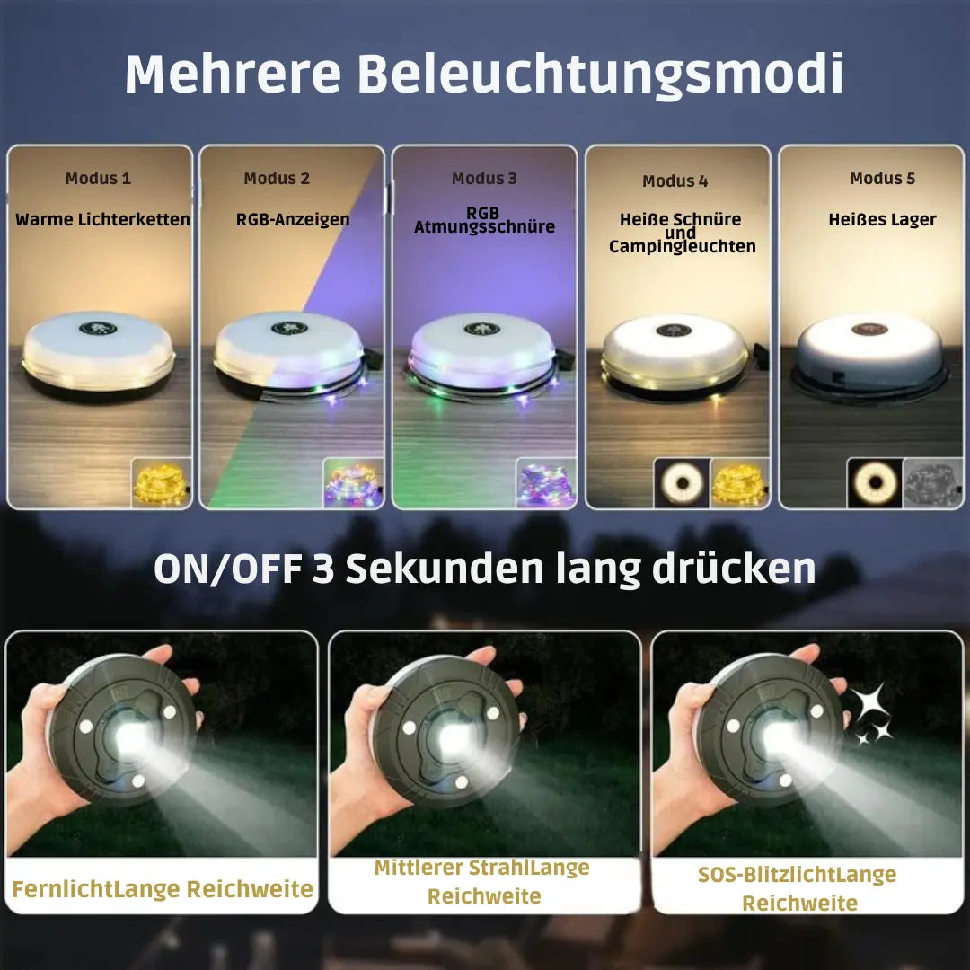 LumiTrail – 4-in-1 Multifunktionale Campinglampe Mit Laterne, Lichterkette, Taschenlampe &amp; Powerbank