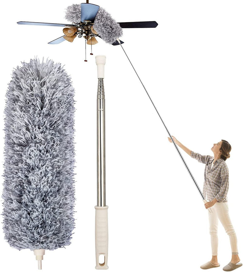 Teleskop-Staubwedel mit extra langem Mikrofaser-Kopf (Kostenlose 3 Ersatz-Reinigungsköpfe)