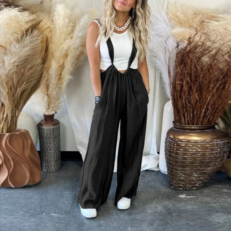 Frieda – Seidiger Plissee-Straps-Jumpsuit mit Vintage-Charme