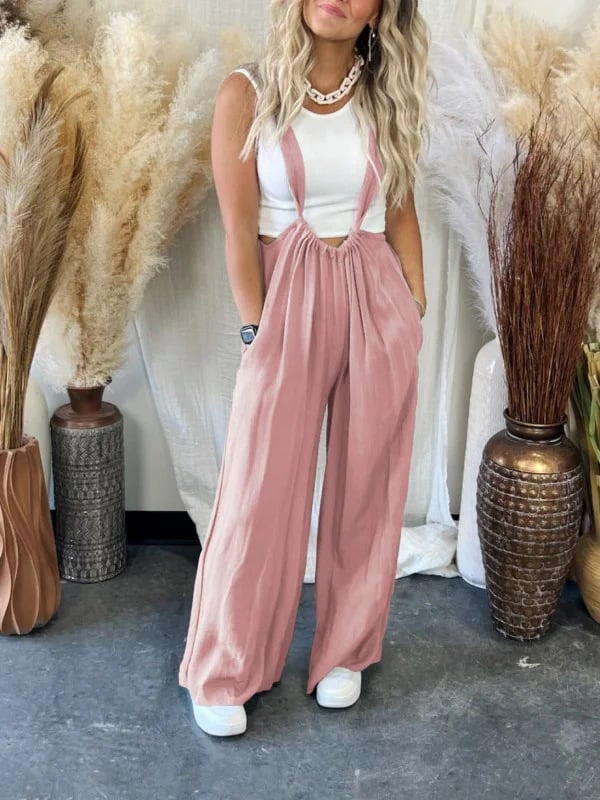 Frieda – Seidiger Plissee-Straps-Jumpsuit mit Vintage-Charme