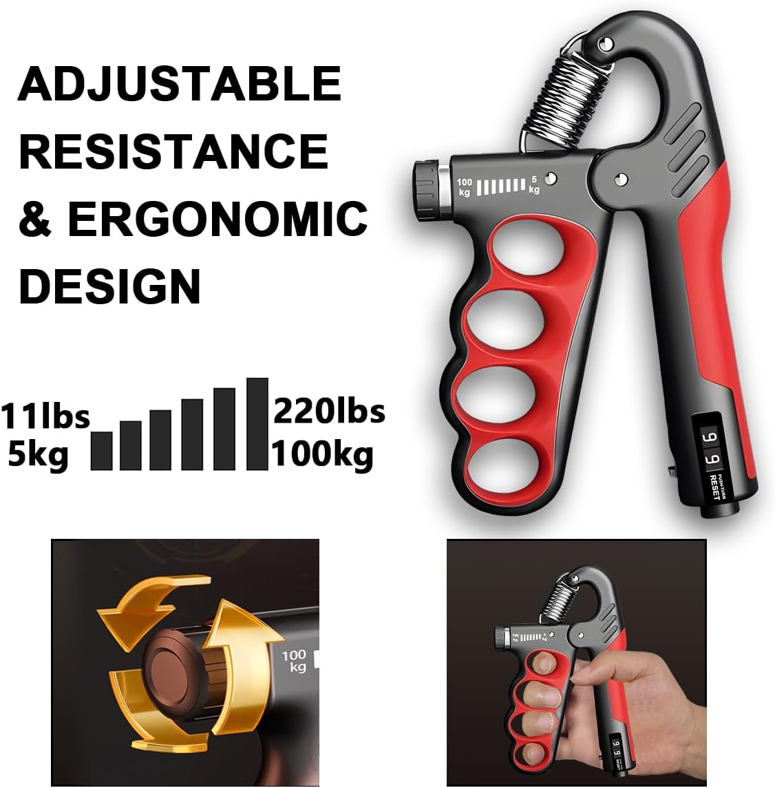 GripCore – Verstellbarer Hand- und Unterarmtrainer mit Wiederholungszähler