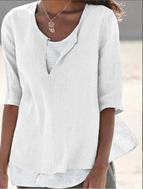 LayerCharm – Lässige Damen Lagen-Sommerbluse in Hellbeige