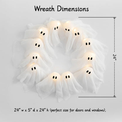 SpookyGlow – 12 leuchtende Geister LED-Kranz für Halloween