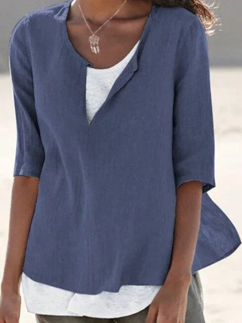 LayerCharm – Lässige Damen Lagen-Sommerbluse in Hellbeige