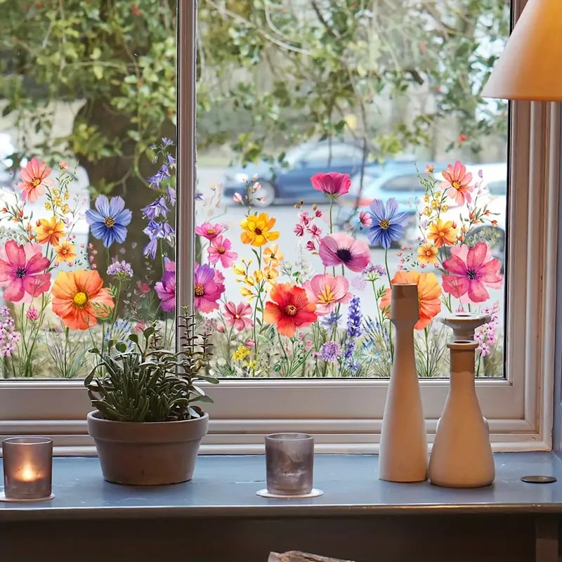 VividBlossom – Floraler Fensteraufkleber für lebendige Dekoration