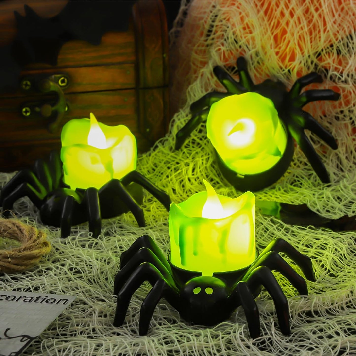 SpookyGlow – Halloween LED-Kürbislampe mit Spinnenmotiv