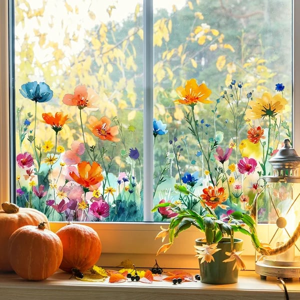 VividBlossom – Floraler Fensteraufkleber für lebendige Dekoration
