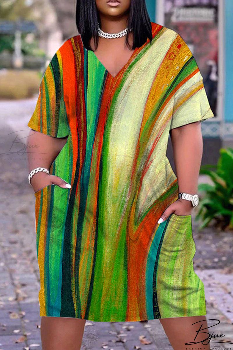 Rosalinda – Buntes Patchwork-Kleid mit V-Ausschnitt für einen lebendigen Stil