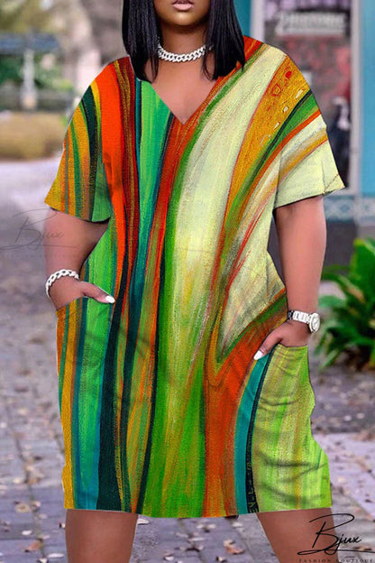 Rosalinda – Buntes Patchwork-Kleid mit V-Ausschnitt für einen lebendigen Stil