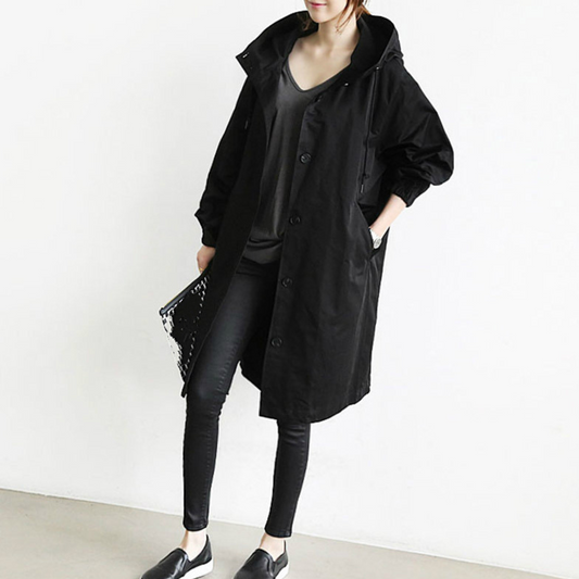 Langer – Langer Damen-Trenchcoat mit Kapuze und verstellbarer Passform