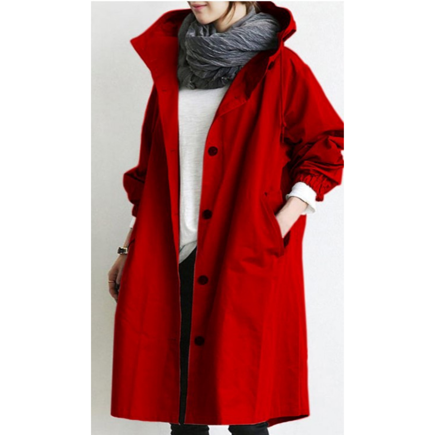Langer – Langer Damen-Trenchcoat mit Kapuze und verstellbarer Passform