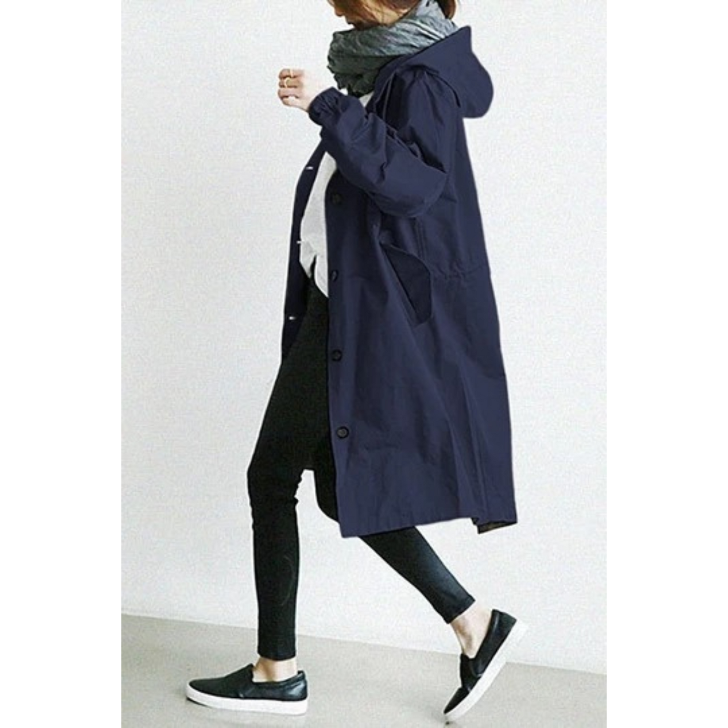 Langer – Langer Damen-Trenchcoat mit Kapuze und verstellbarer Passform