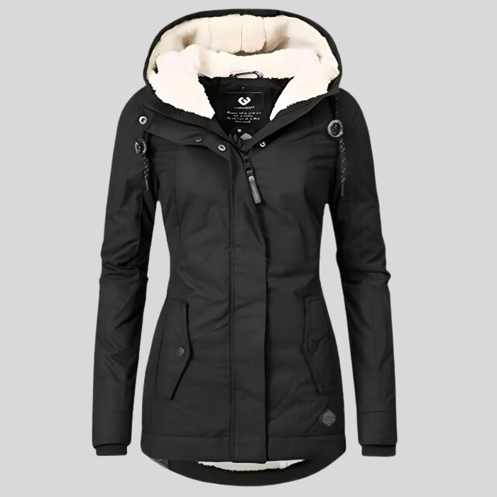 Lange, wasserdichte Winterjacke mit Kapuze und kuscheligem Futter