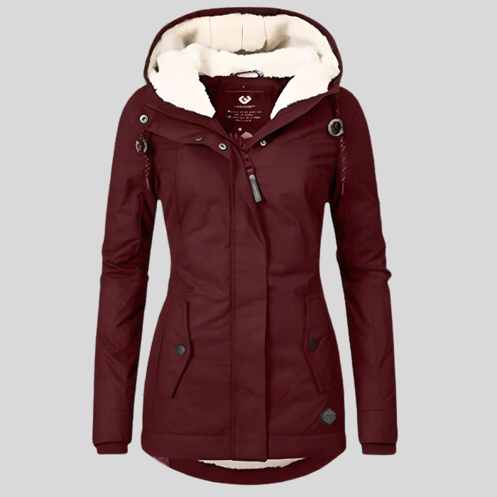 Lange, wasserdichte Winterjacke mit Kapuze und kuscheligem Futter