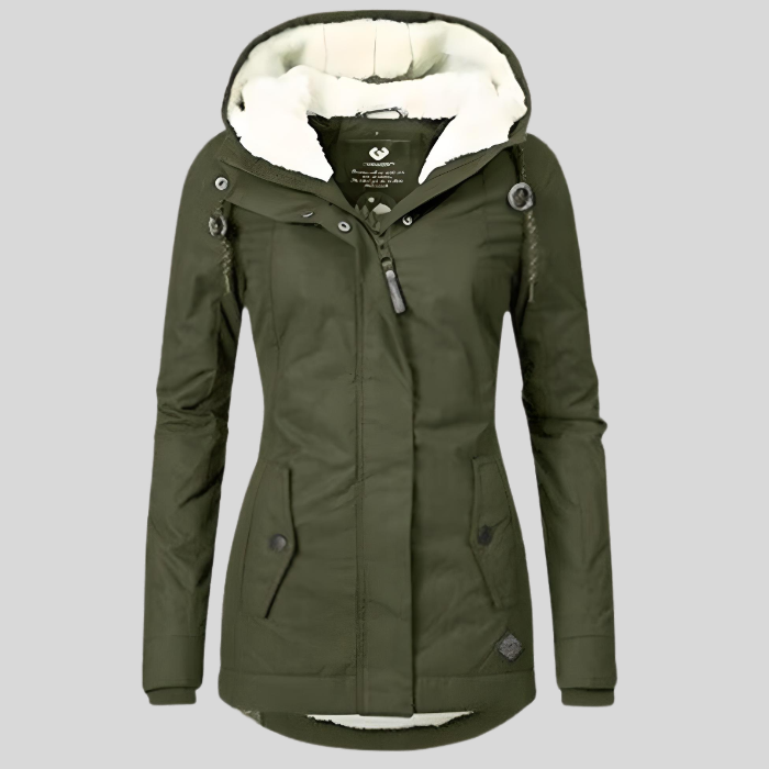 Lange, wasserdichte Winterjacke mit Kapuze und kuscheligem Futter