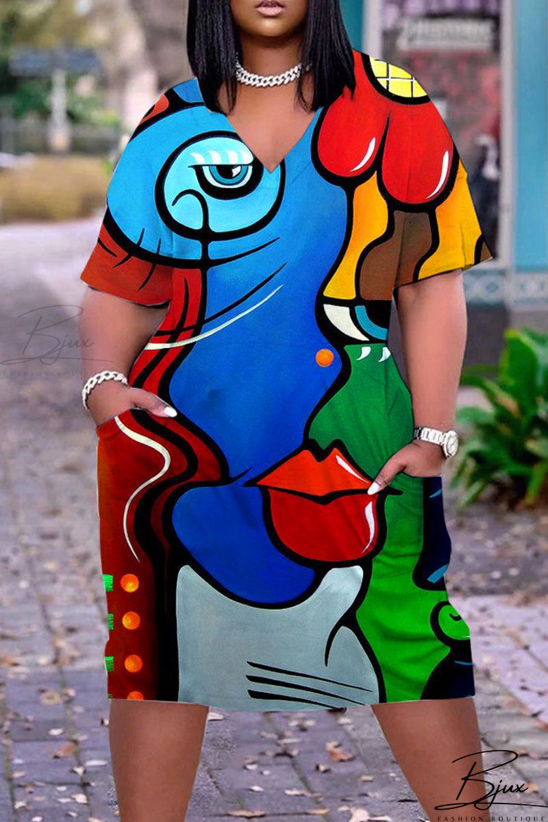 Rosalinda – Buntes Patchwork-Kleid mit V-Ausschnitt für einen lebendigen Stil