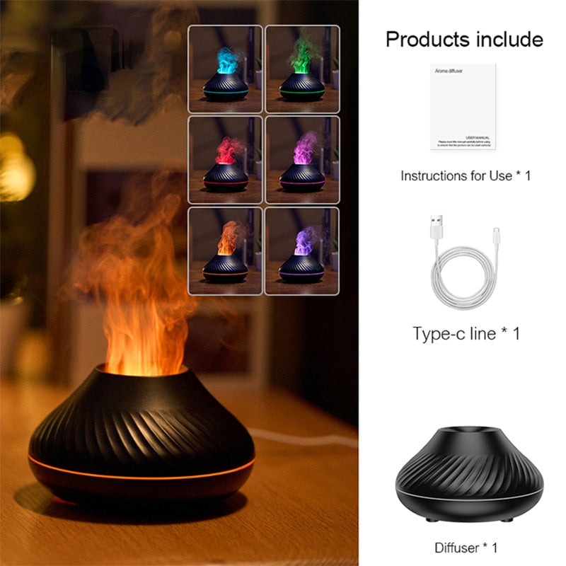 Reup – Vulkanflammen-Aromadiffusor mit ätherischem Öl, Nachtlicht und USB-Luftbefeuchter