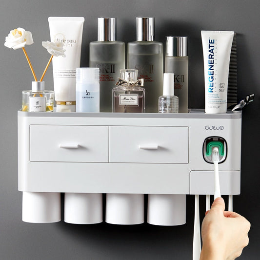 NeatNest – All-in-One-Magnet-Badezimmerset mit Zahnpastabehälter