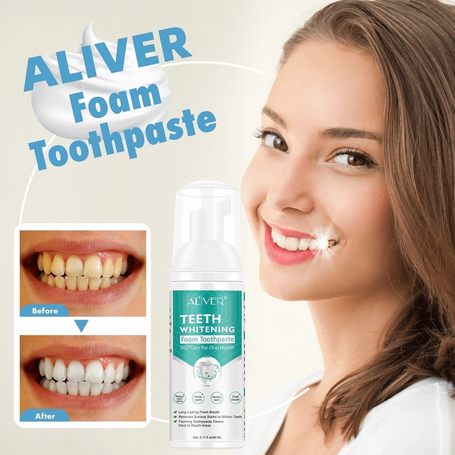 1+1 Gratis | Zahnweiß Schaumzahnpasta | JustWhite™ | Entfernt Flecken & Aufhellend | Frischer Atem & Natürlich Sicher