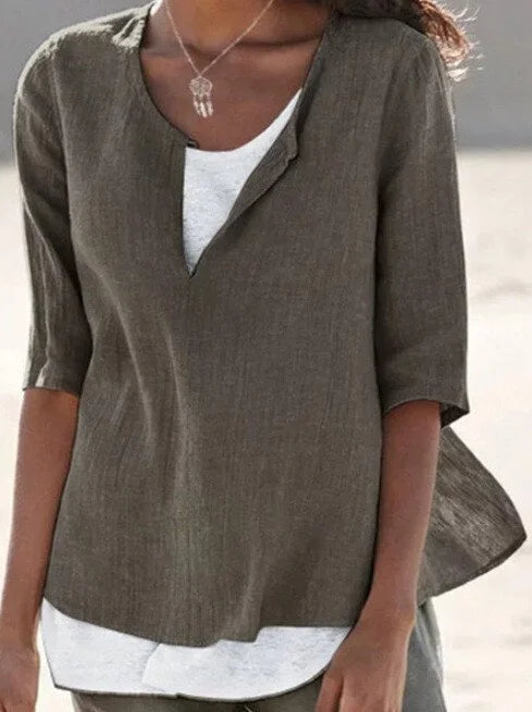LayerCharm – Lässige Damen Lagen-Sommerbluse in Hellbeige