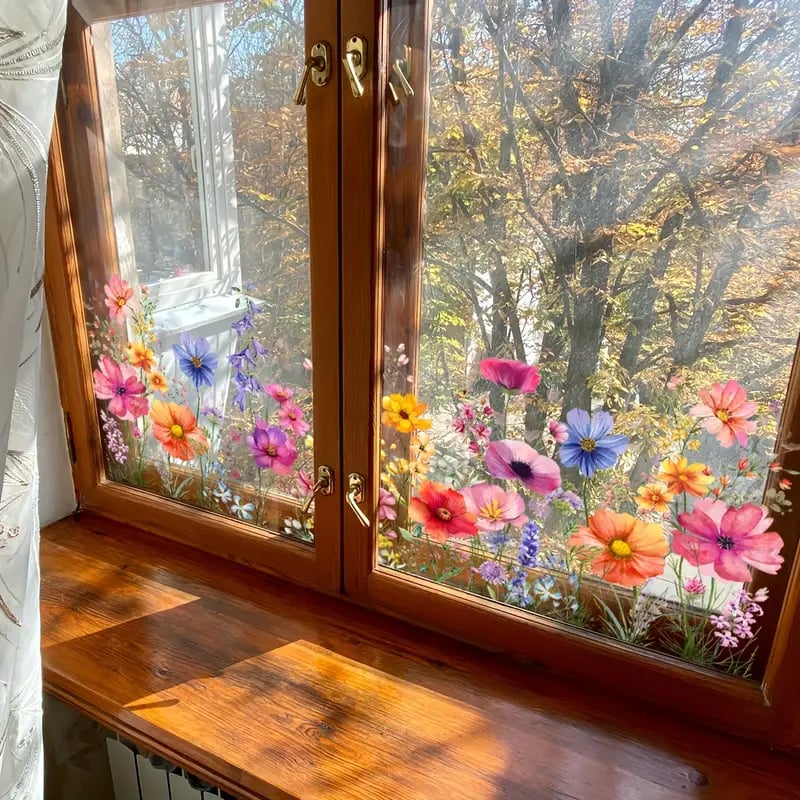 VividBlossom – Floraler Fensteraufkleber für lebendige Dekoration