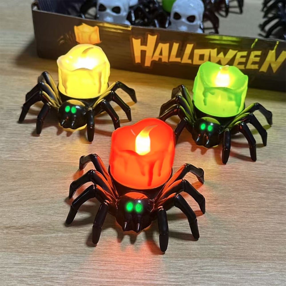 SpookyGlow – Halloween LED-Kürbislampe mit Spinnenmotiv