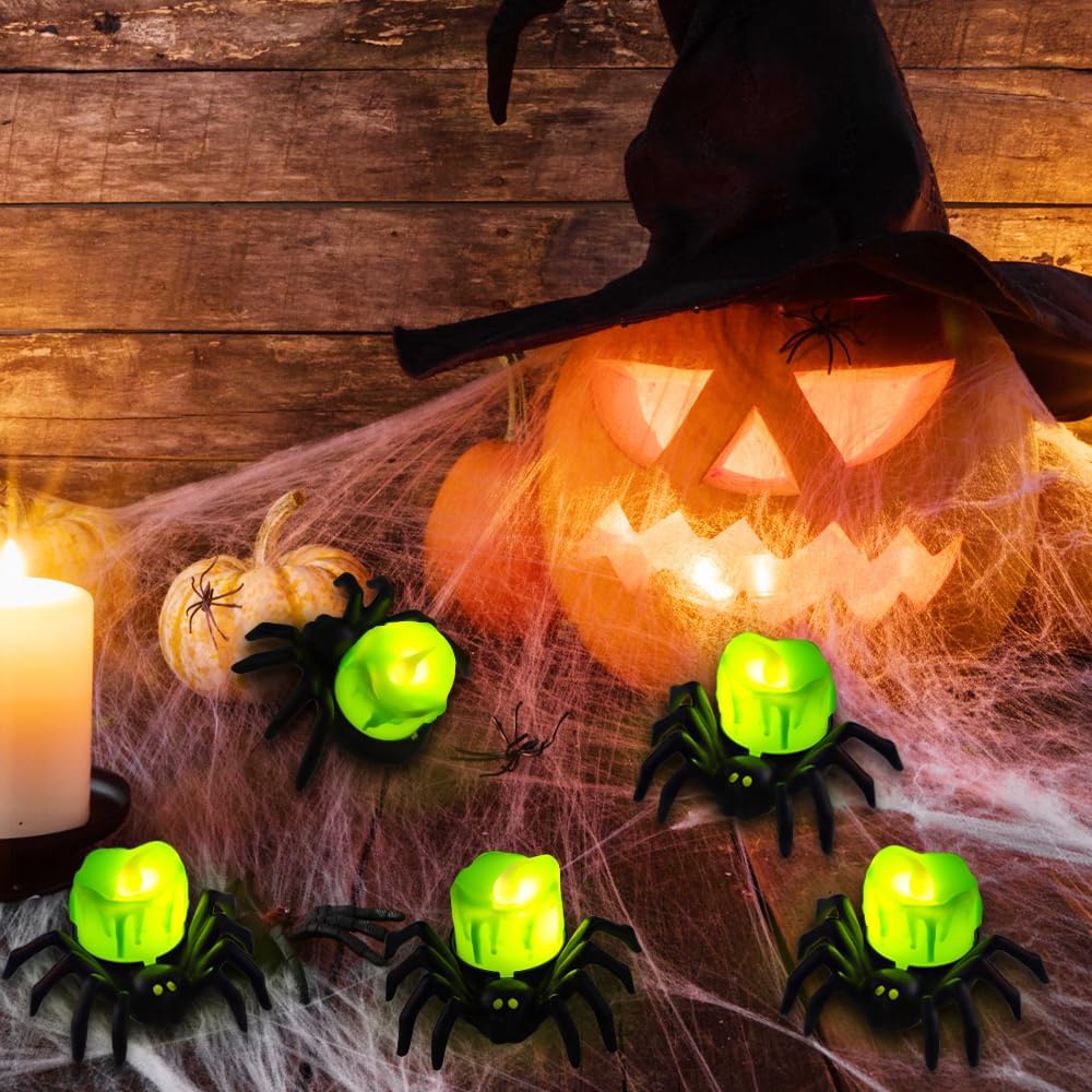 SpookyGlow – Halloween LED-Kürbislampe mit Spinnenmotiv