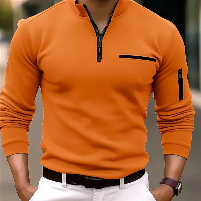 Robin – Slim Fit Langarm-Polo mit Reißverschlussdetails