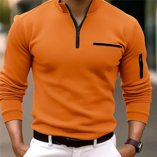 Robin – Slim Fit Langarm-Polo mit Reißverschlussdetails