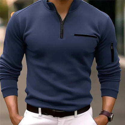 Robin – Slim Fit Langarm-Polo mit Reißverschlussdetails
