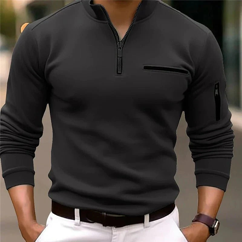 Robin – Slim Fit Langarm-Polo mit Reißverschlussdetails