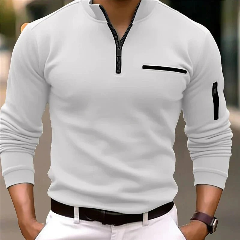 Robin – Slim Fit Langarm-Polo mit Reißverschlussdetails