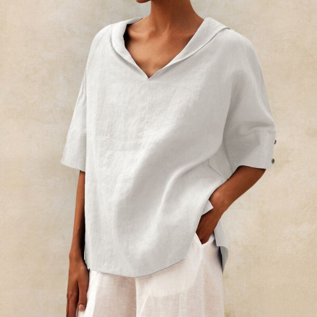 Lena – Damen Leinenbluse mit V-Ausschnitt