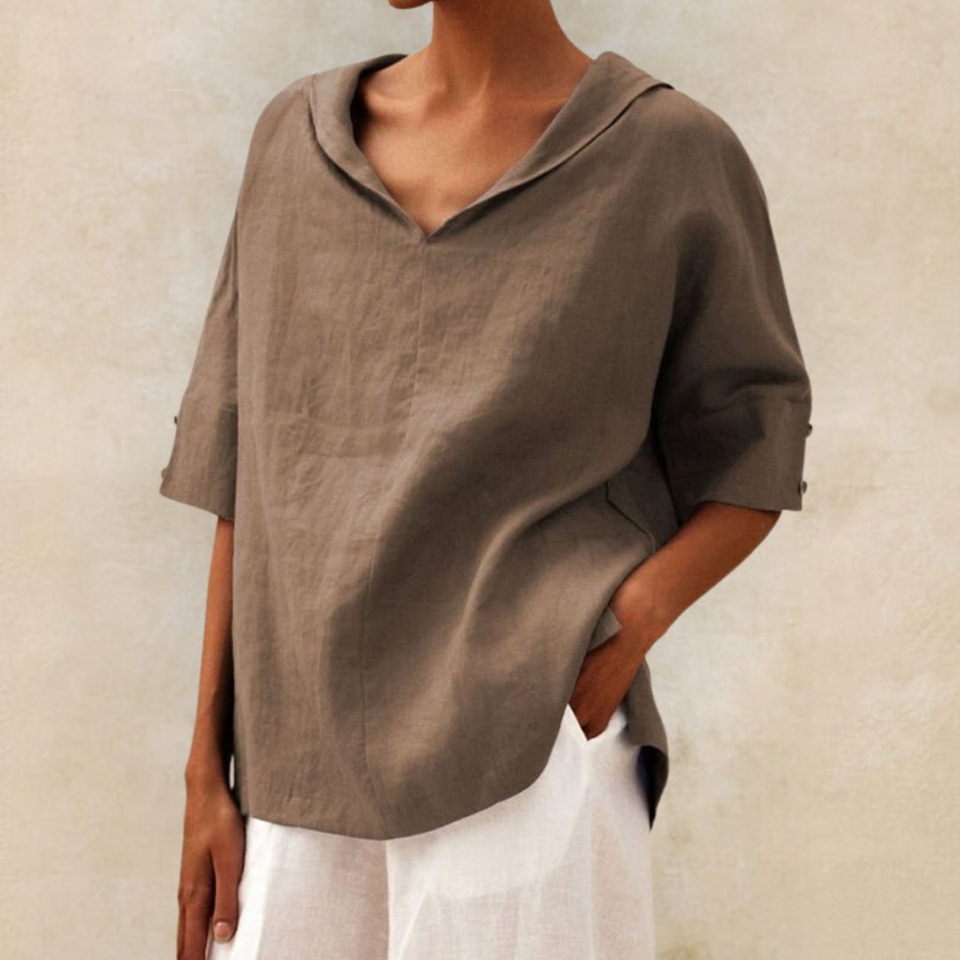 Lena – Damen Leinenbluse mit V-Ausschnitt