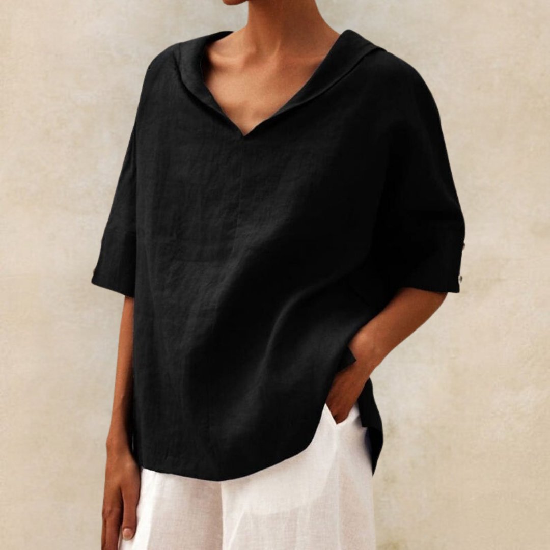 Lena – Damen Leinenbluse mit V-Ausschnitt