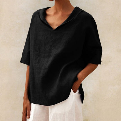 Lena – Damen Leinenbluse mit V-Ausschnitt