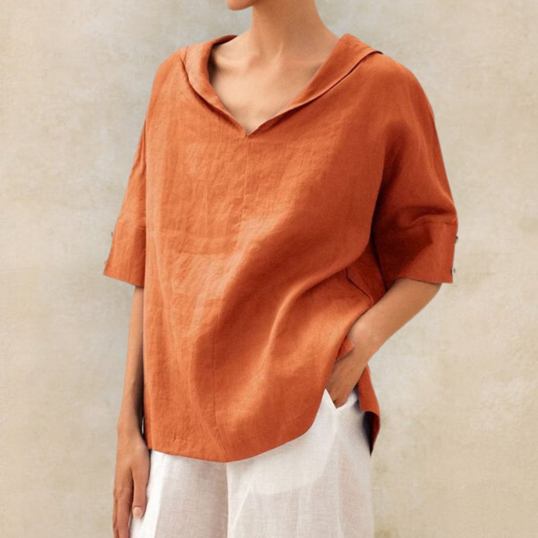 Lena – Damen Leinenbluse mit V-Ausschnitt