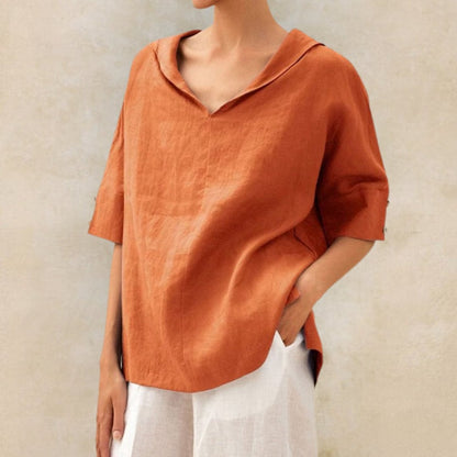Lena – Damen Leinenbluse mit V-Ausschnitt